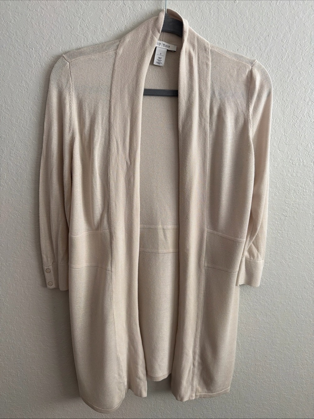 White House Black Market Soft Cream Open-Front Long Cardigan